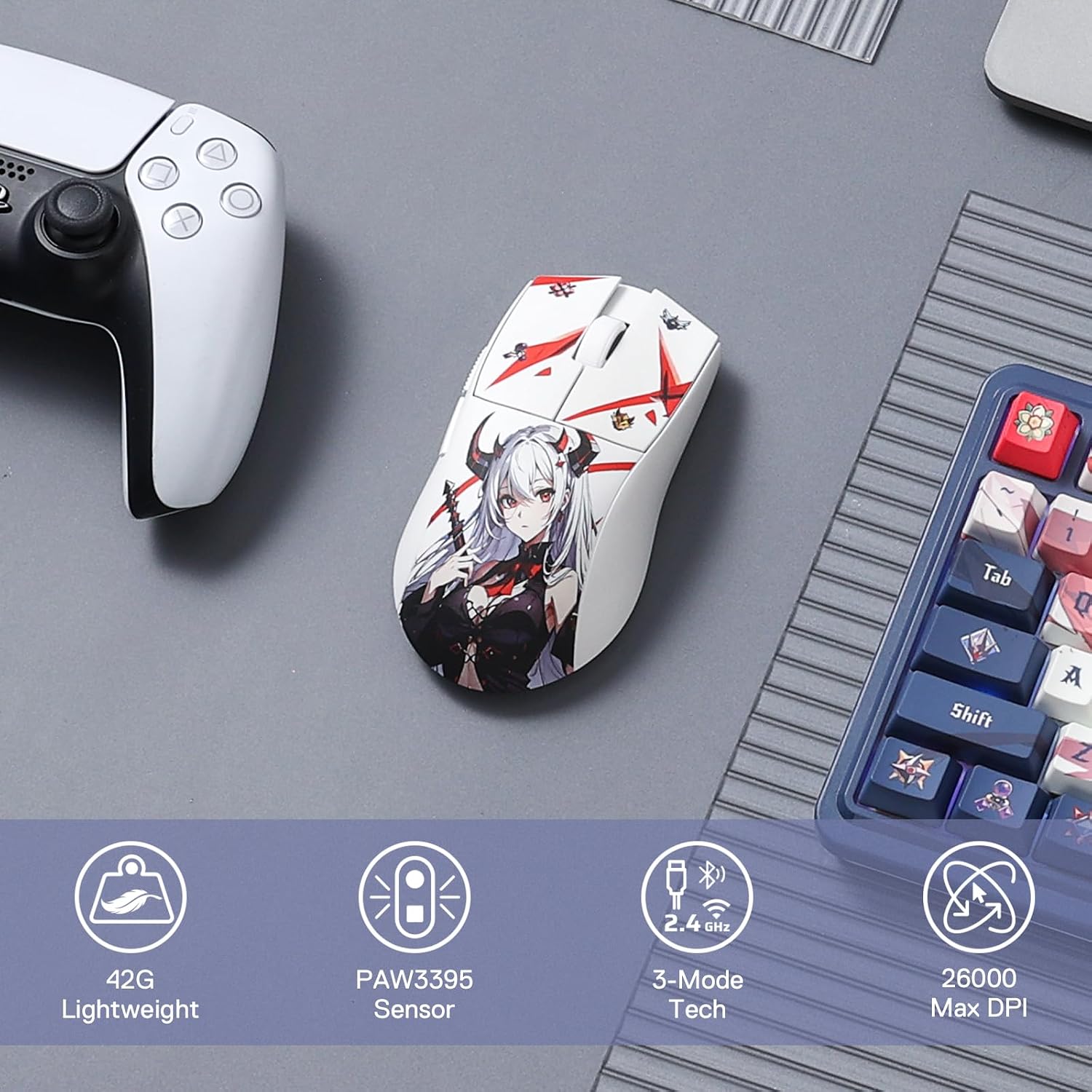 Detalle de Redragon M916AK PRO 3-Mode Anime gaming mouse with ergonomic natural grip