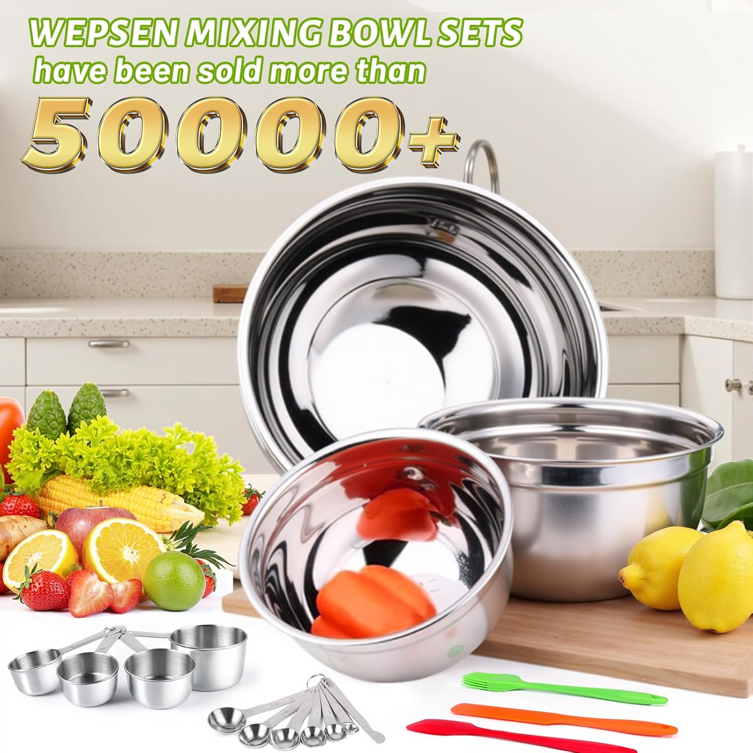 Thumbnail 1 de WEPSEN Mixing Bowls with Lid Set (25PCS) — Stainless Steel Nesting Bowls for Baking, Prep, Mixing & Storage
