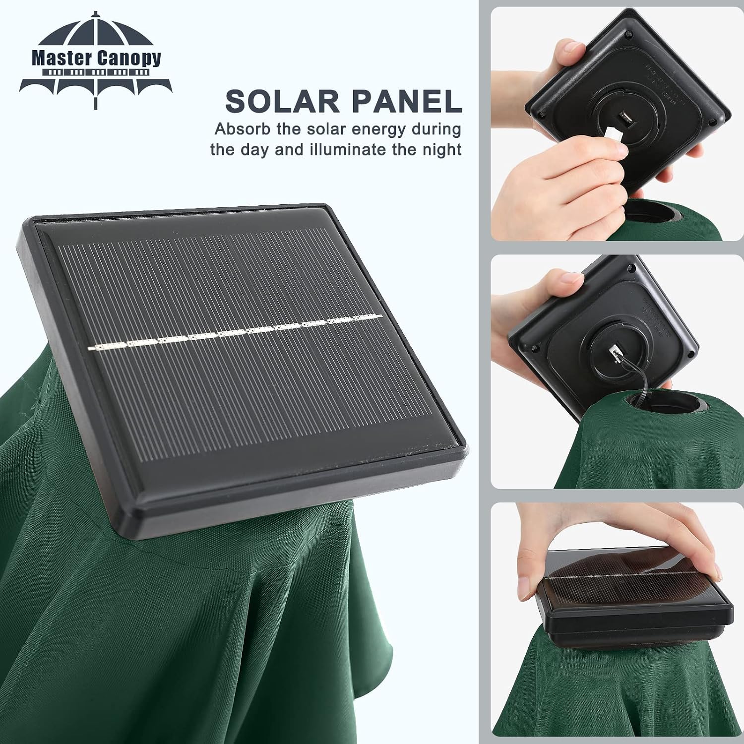 Thumbnail 4 de MASTERCANOPY 32-LED Solar Patio Umbrella with 8 Fe-Ribs, 2.7m - Forest Green
