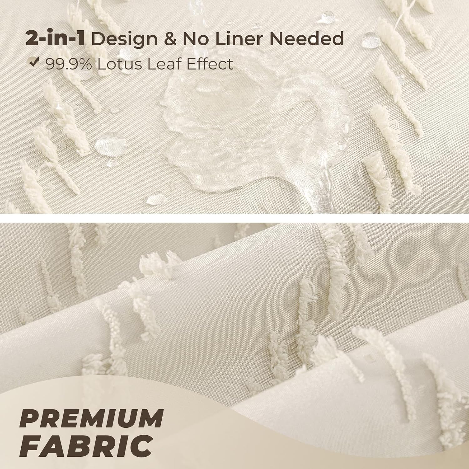 Detalle de TURKIO Cream7272 Fabric Shower Curtain, 72 x 72 Inches, Tufted Chevron