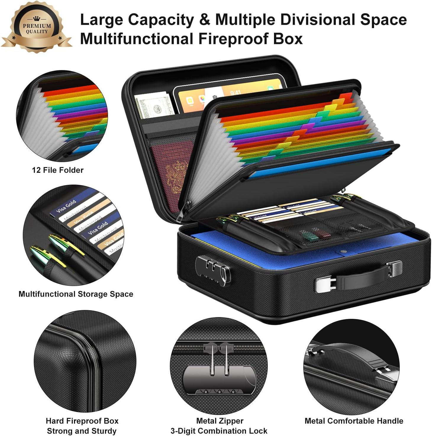 Detalle 2 de COLCASE HBox001 Fireproof Document Box with Combination Lock and Hard Shell