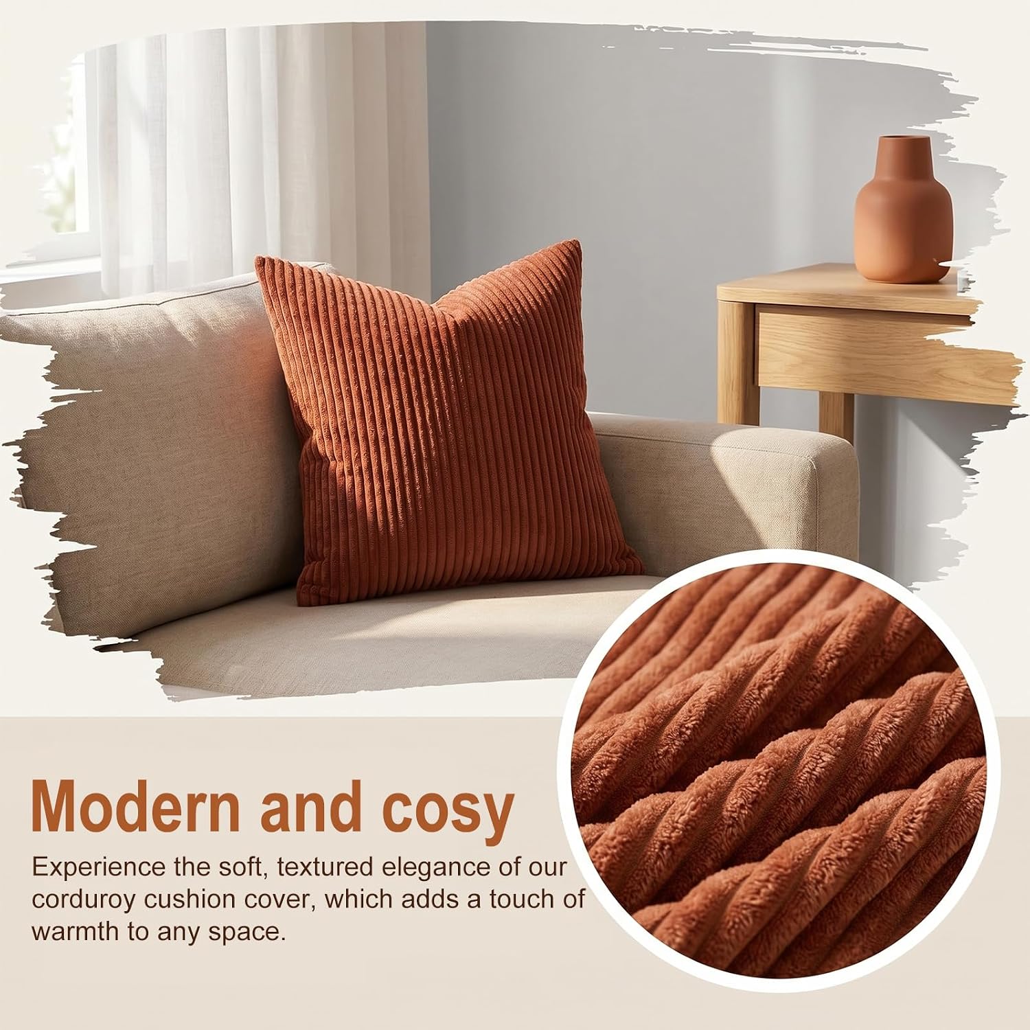 Thumbnail 6 de Cogavoo 4-Pack Corduroy Soft Striped Cushion Covers – 45x45 cm