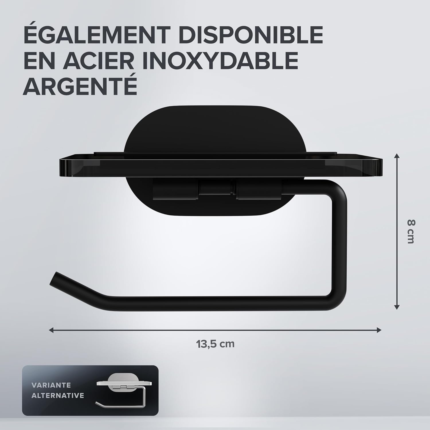 Thumbnail 2 de ovimar Distributeur de Papier Toilette Remoya avec Tablette en Verre Noir – Sans Percer