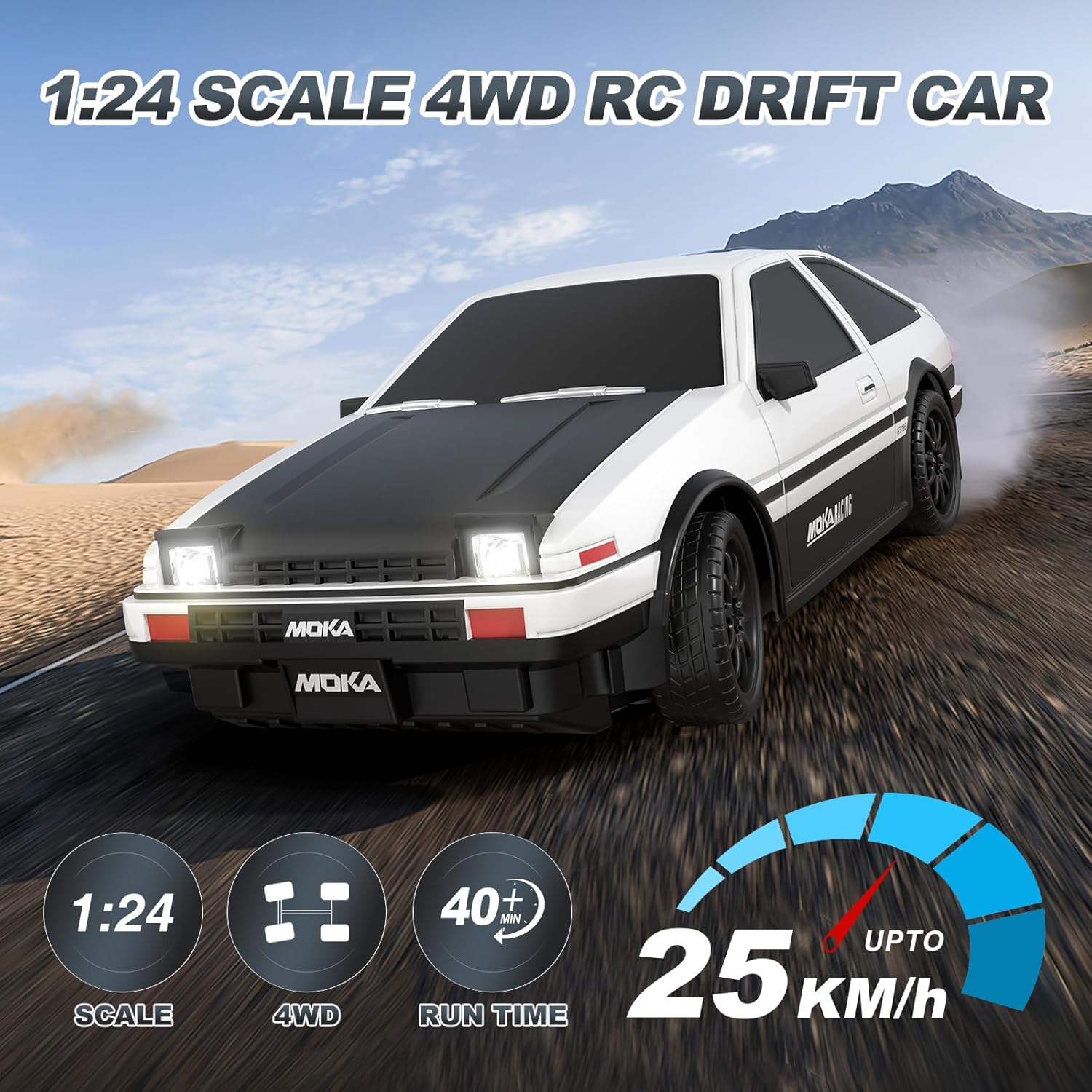 Detalle de RC Drift Car 1:24 Mini 4WD 2.4GHz – 25KM/H drift racing remote control with LED lights
