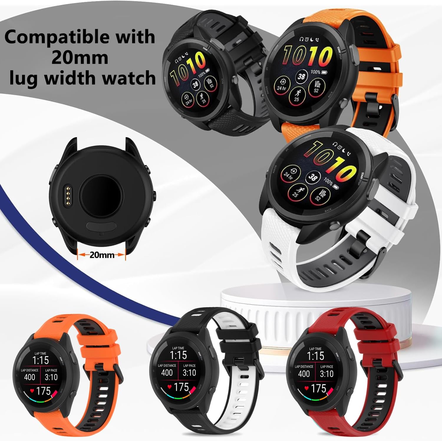 Thumbnail 4 de FiiMoo 20mm Silicone Strap for Garmin Venu 2 Plus/Venu Sq 2/Forerunner 165 (adjustable replacement band)
