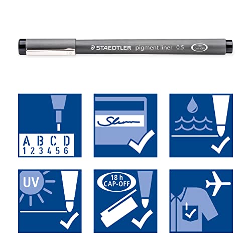Detalle de Staedtler Pigment Liner 5+1 Set 308 SB6P: 6 penne fineliner con punte da 0,05–0,8 mm in nero