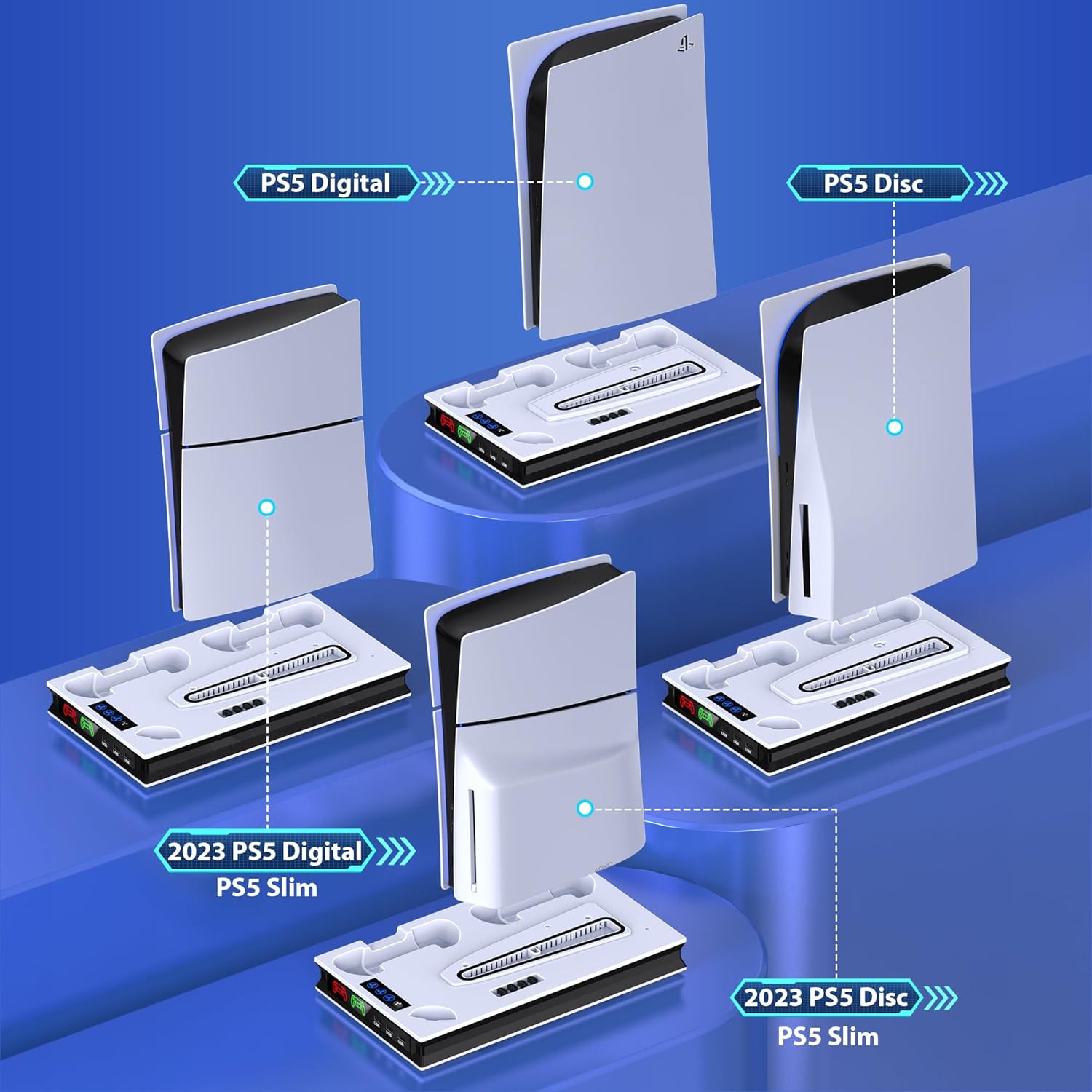 Thumbnail 2 de GAMSINGY PS5 Ständer mit Lüfter und 3-fach USB-Hub für PS5, Slim (nicht kompatibel) und weiteres Zubehör