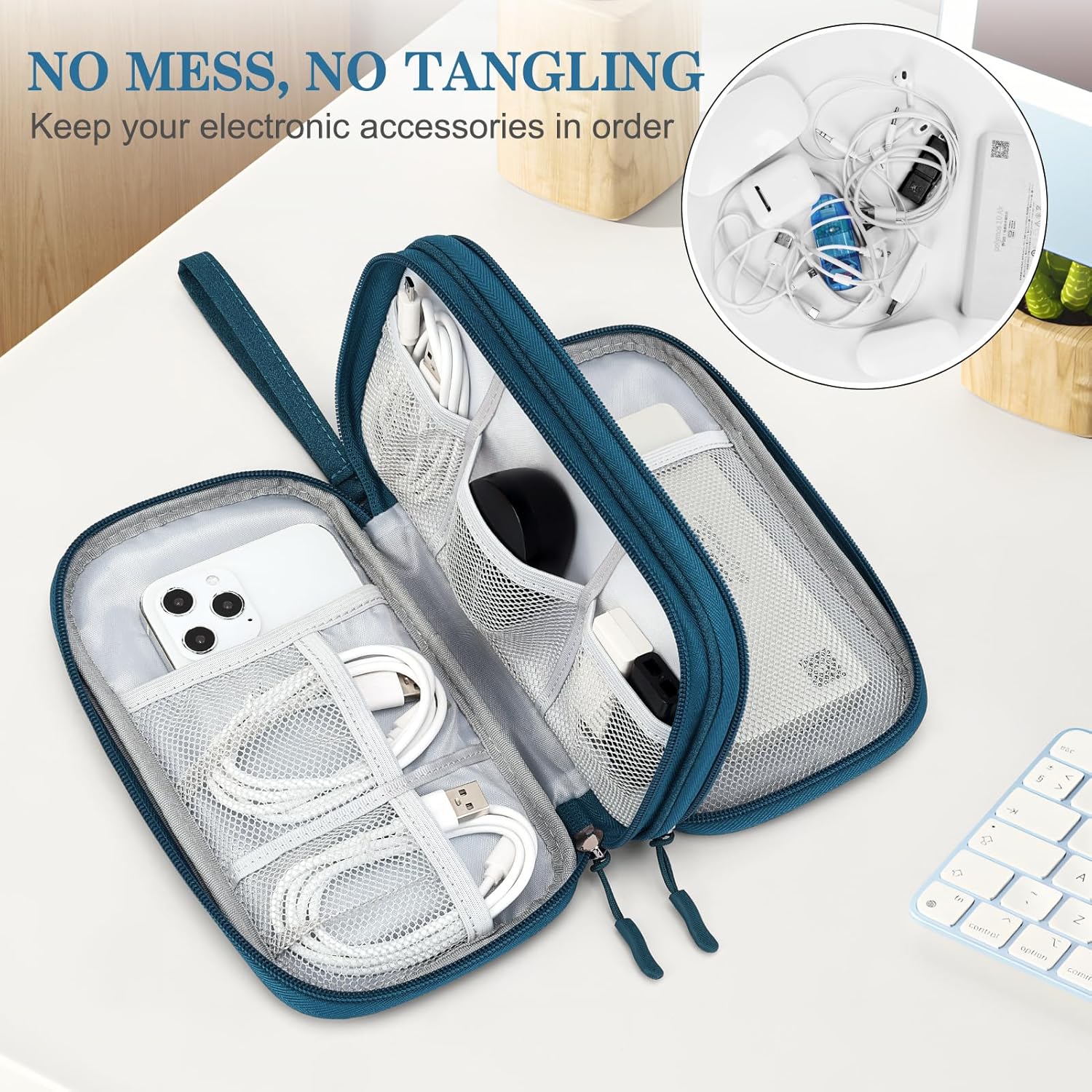 Detalle de FYY Travel Cable Organiser (2-Layer Waterproof Storage Pouch) – M-Dark Green
