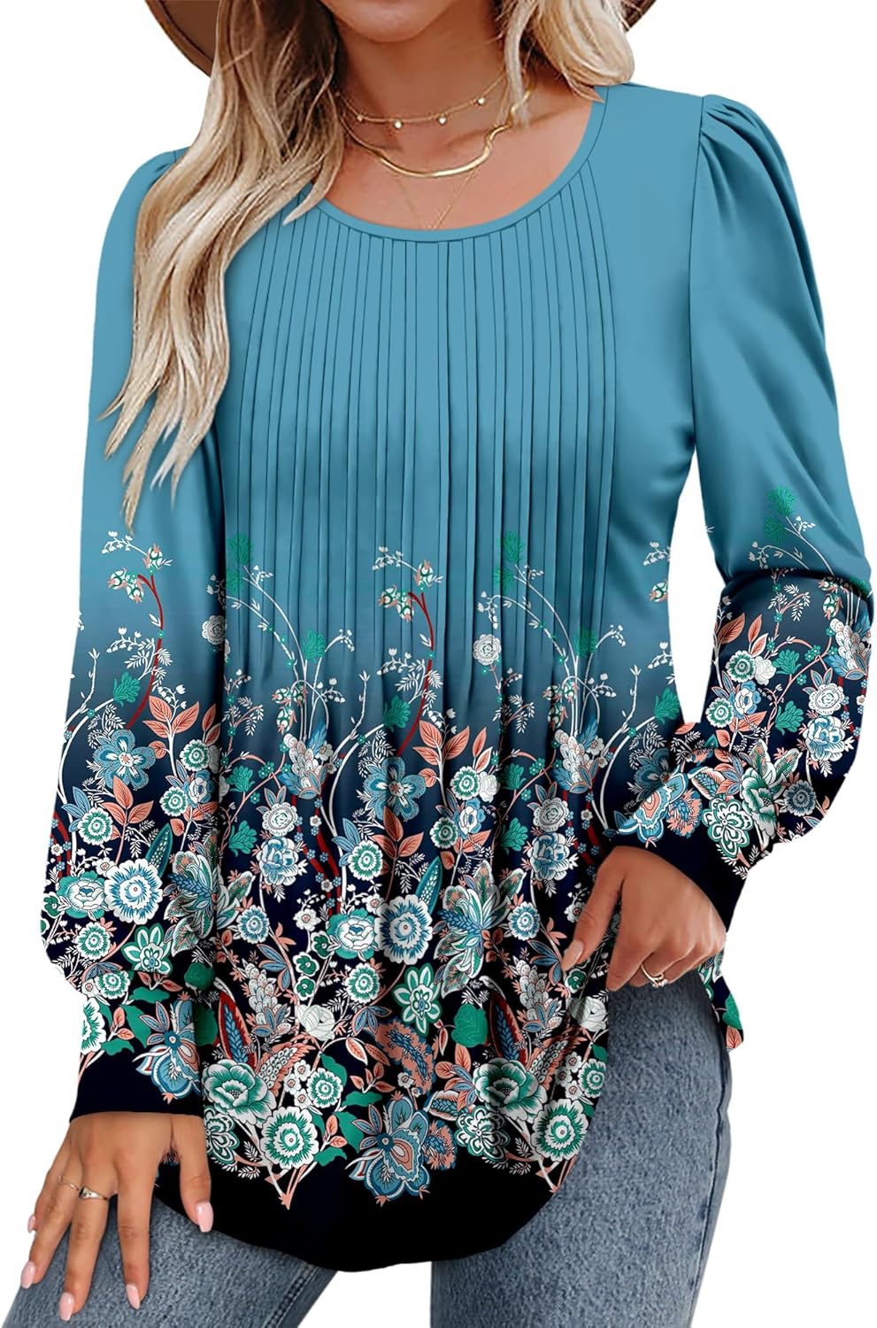 Thumbnail 1 de CHICZONE Women's Round Neck Button-Up Pleated Tunic Blouse