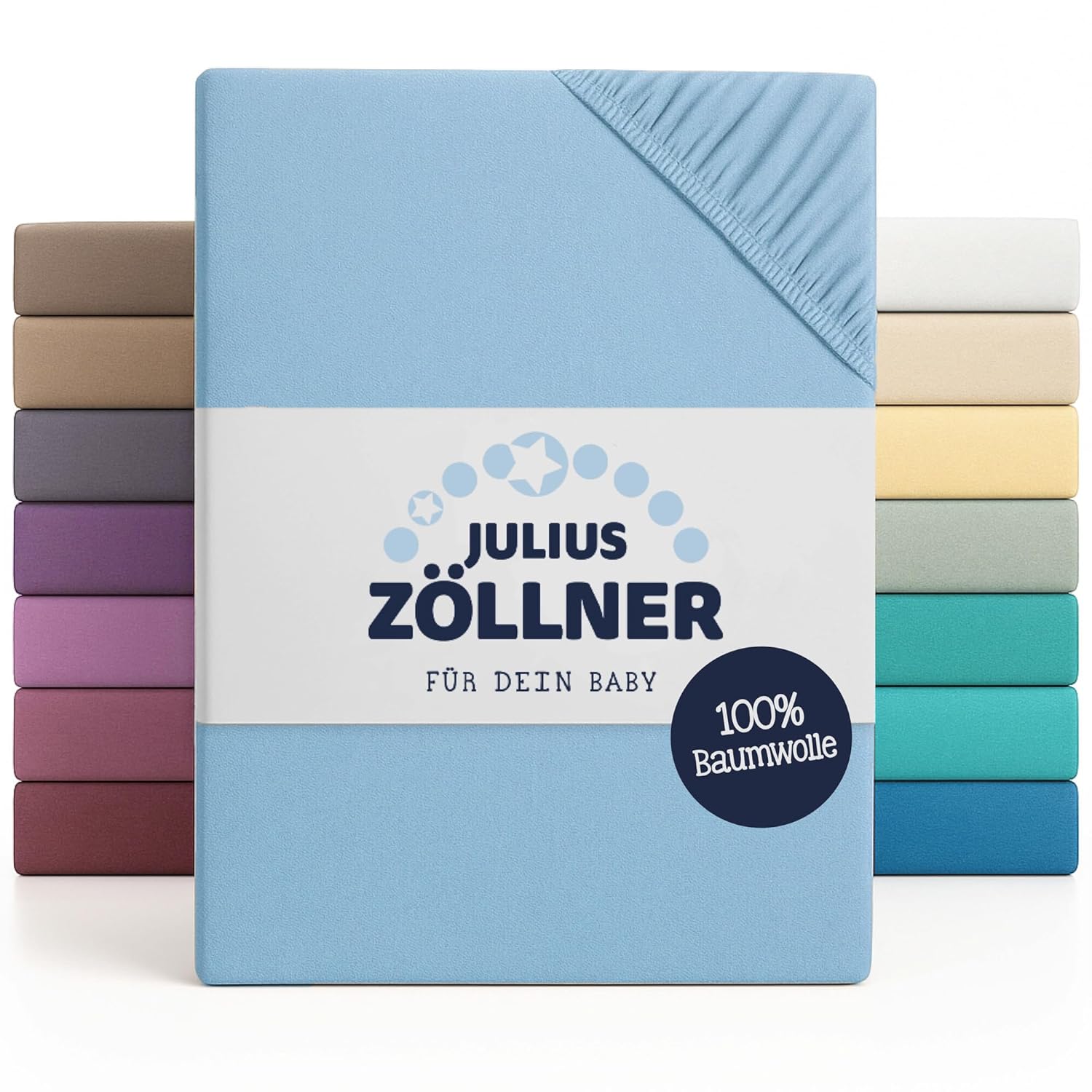 Detalle de Julius Zöllner Jersey Spannbettlaken für Baby- & Kinderbett 60x120 cm / 70x140 cm – 2er Pack hellblau