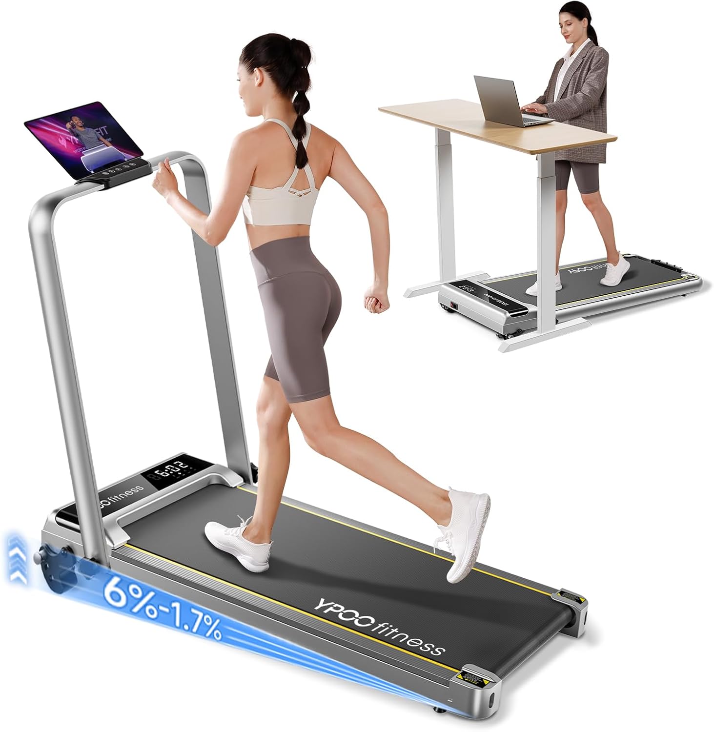 Detalle de YPOO M4538J Foldable Walking Pad Treadmill with Handlebar and 3-Level Incline