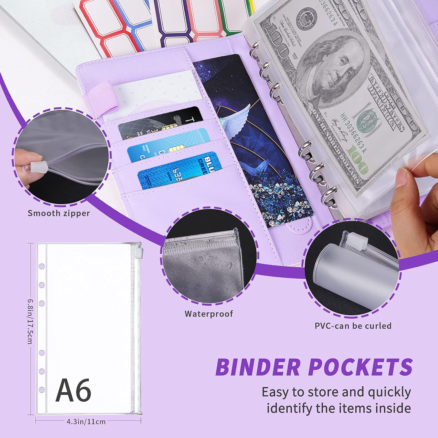 Detalle 2 de Budget Planner Budget Binder A6 von TAOPE – Kompaktes Geldorganizer-Set mit Weiche PVC Tasche