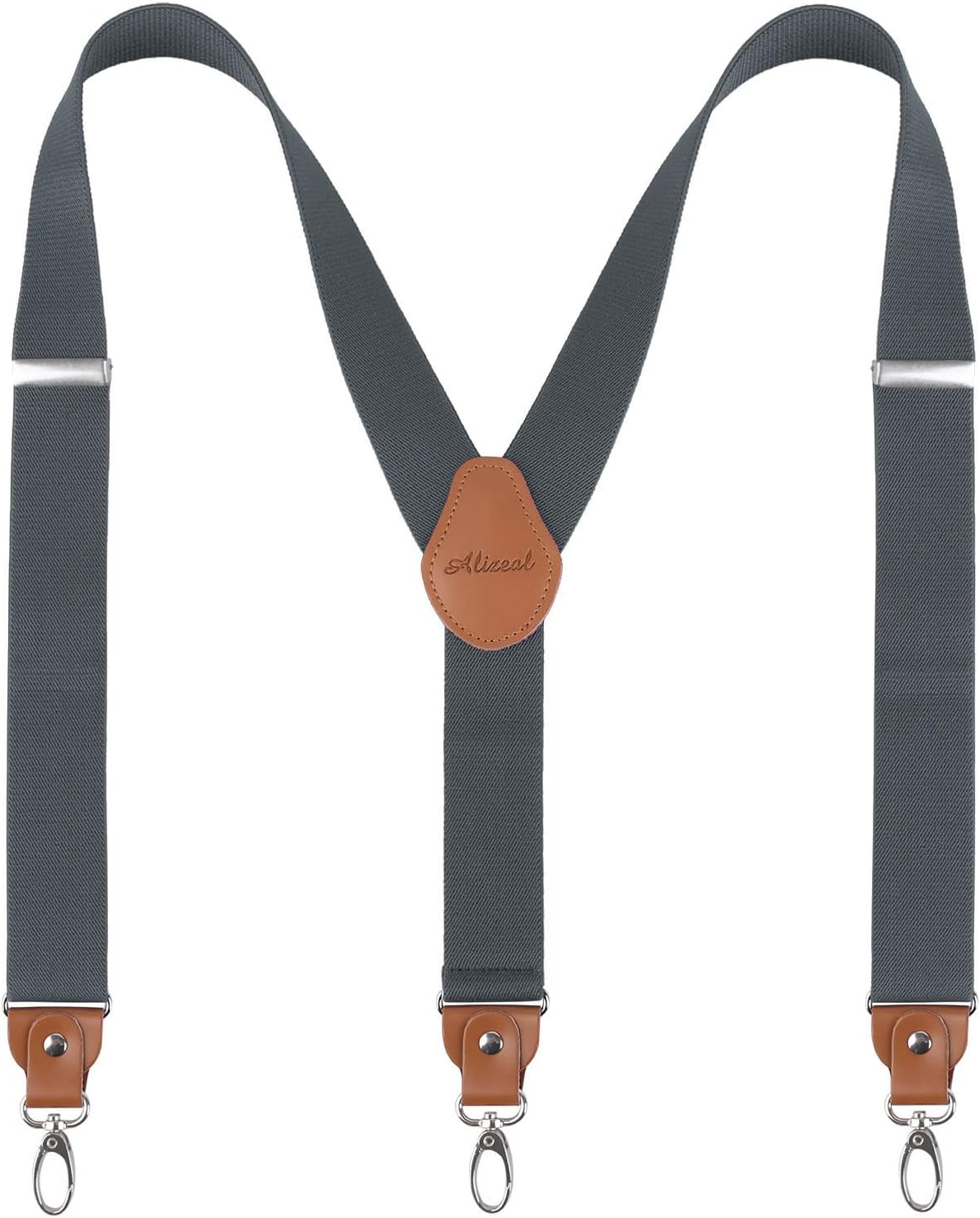 Detalle de Alizeal Men's 3.5cm Wide Y-Shape Braces with 3 Swivel Hooks - Leather Joints, Heavy Duty & Adjustable