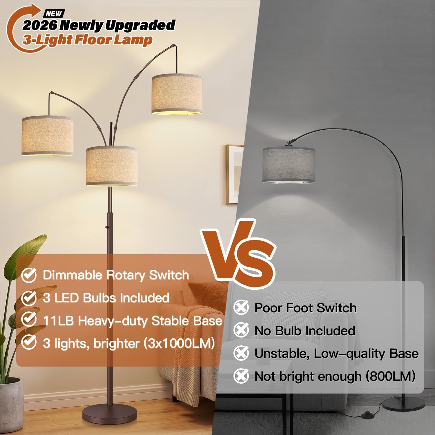 Thumbnail 5 de Nintiue Arc Floor Lamp, Three Lights