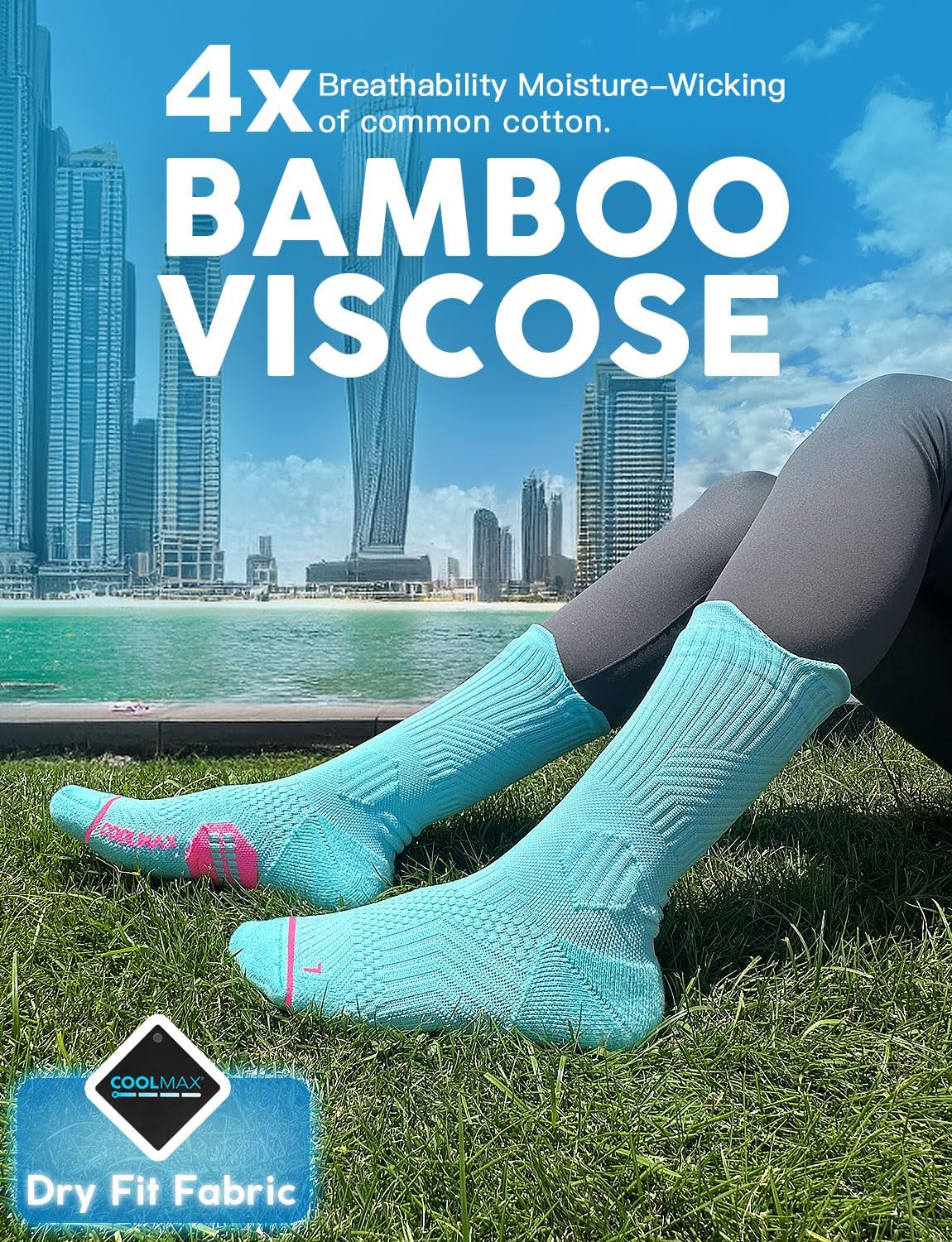 Detalle de Juclise Women’s Coolmax Bamboo Compression Running Crew Socks (3 Pairs)