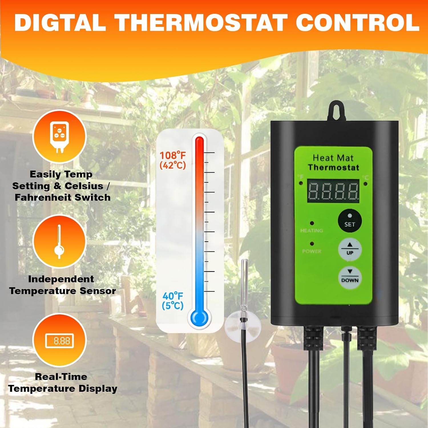 Detalle 2 de ZIZIWIN GHH-BK Greenhouse Heater, 1500W with Digital Thermostat