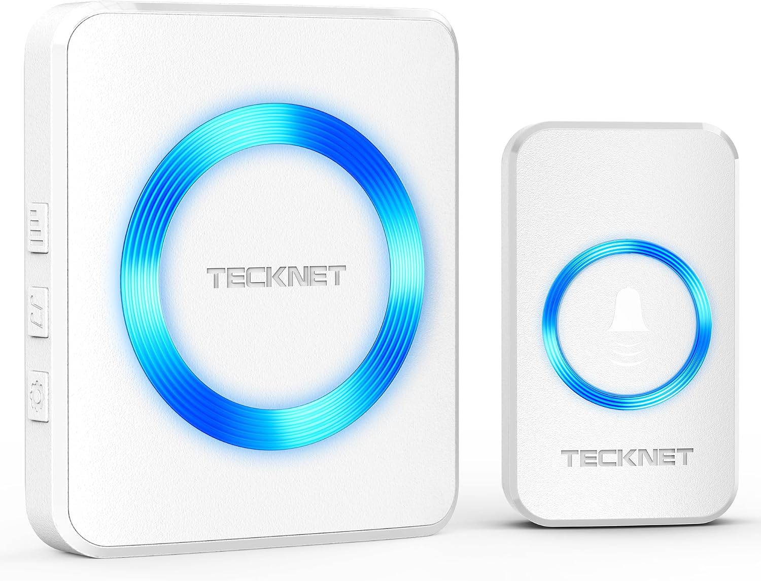 Detalle de TECKNET HWD01878 draadloze deurbel met stekkerontvanger en blauwe led
