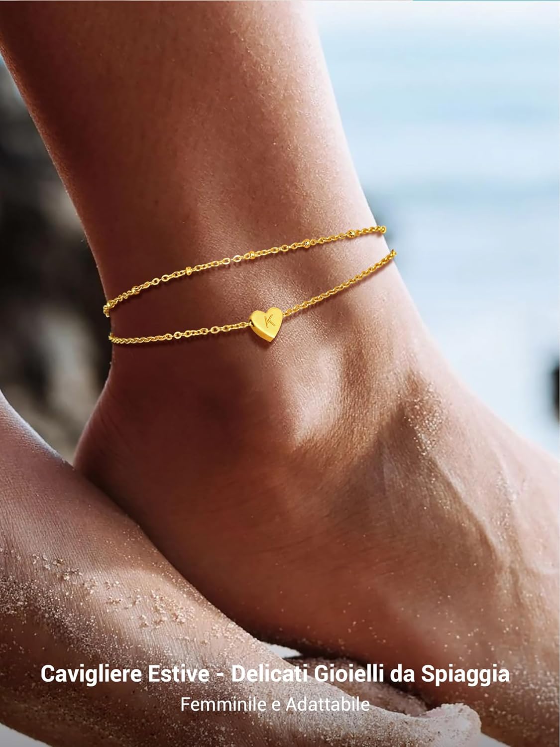 Thumbnail 5 de Cavigliera donna PROSTEEL a doppia catena con pendente cuore e iniziali A–Z in acciaio 316L placcato oro