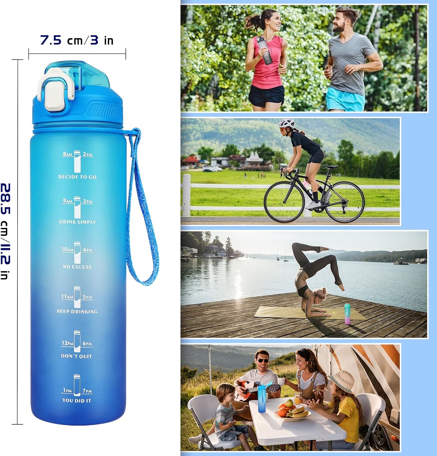 Thumbnail 6 de CodiCile 1L Water Bottle with Straw and Time Markings