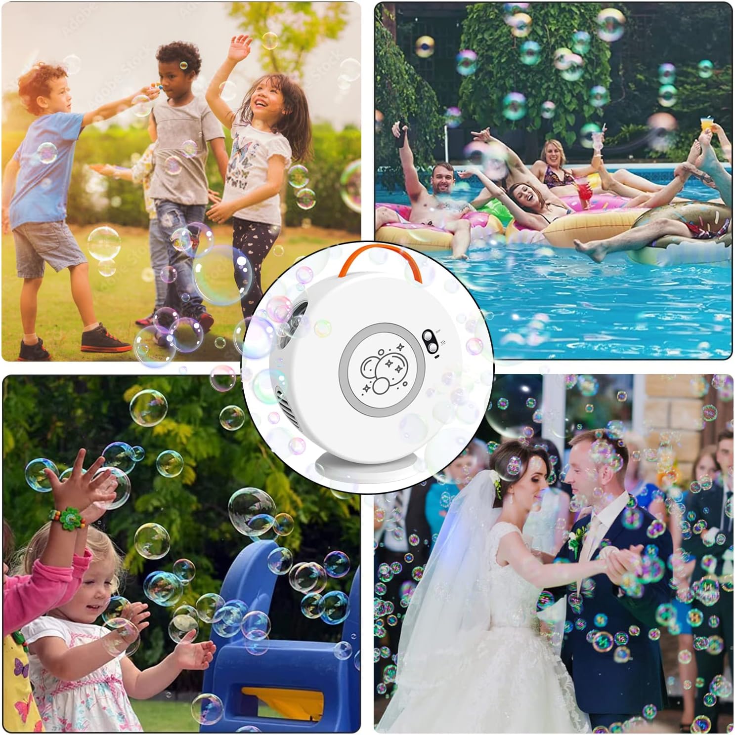 Detalle 2 de Automatic Bubble Blower for Kids (Rechargeable, 90°/360°) – White