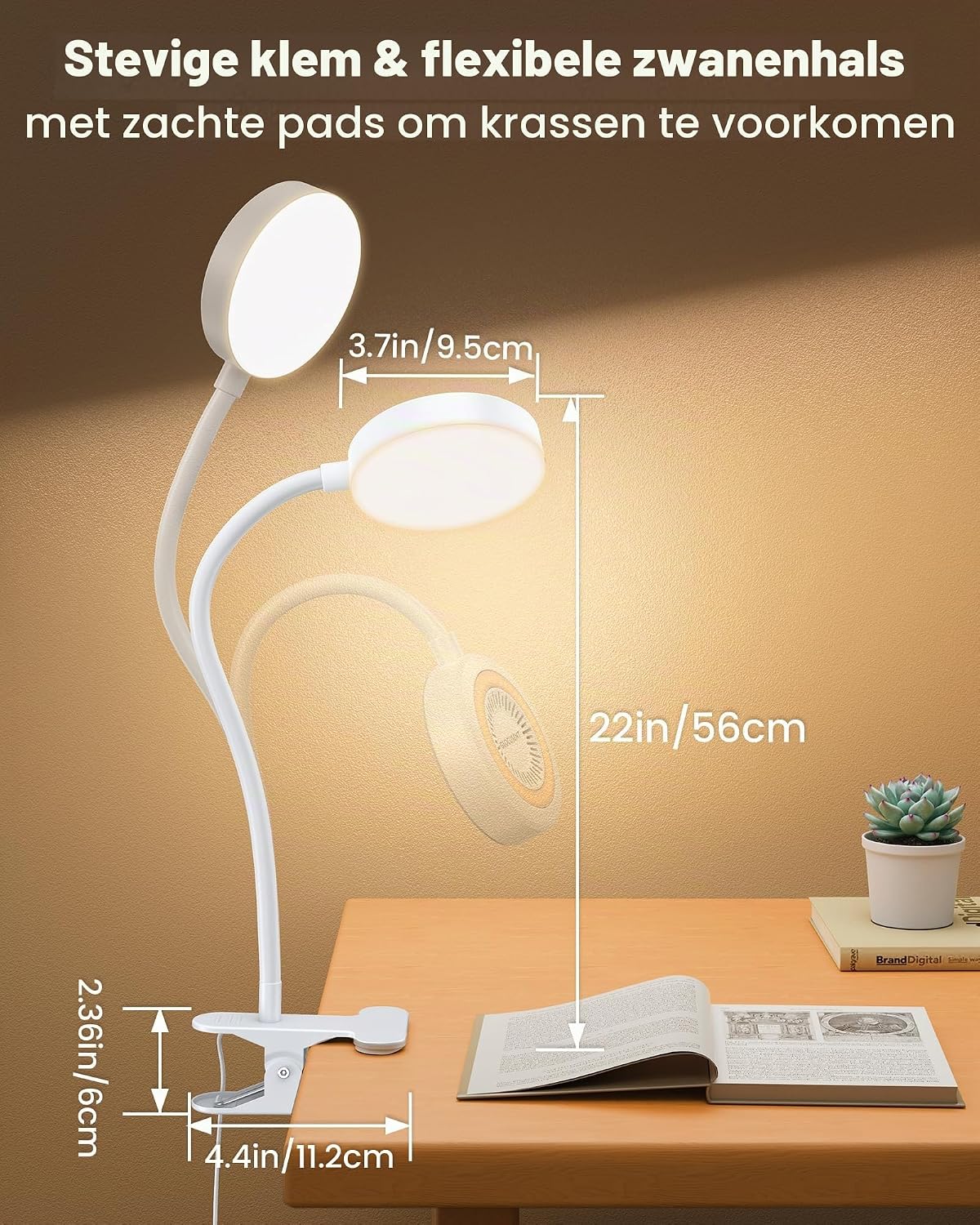 Detalle 1 de Glocusent A31 klemlamp met 72 leds, 360° zwanenhals en timer