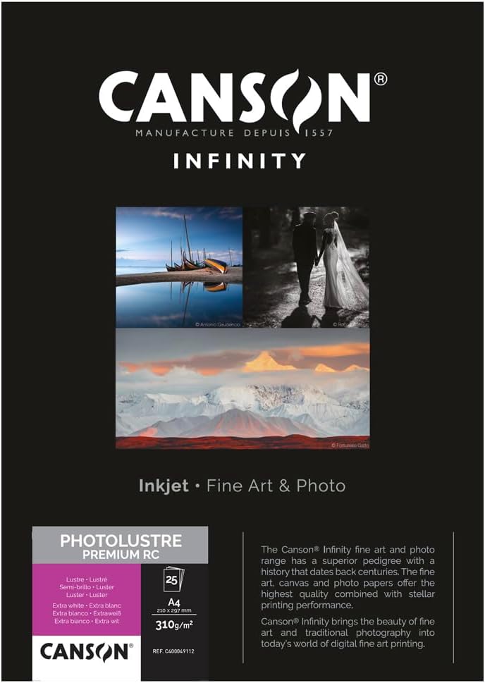 Detalle 2 de Canson Infinity Photo Lustre Premium RC 310 g/m², A3×25 – Carta fotografica di alta gamma