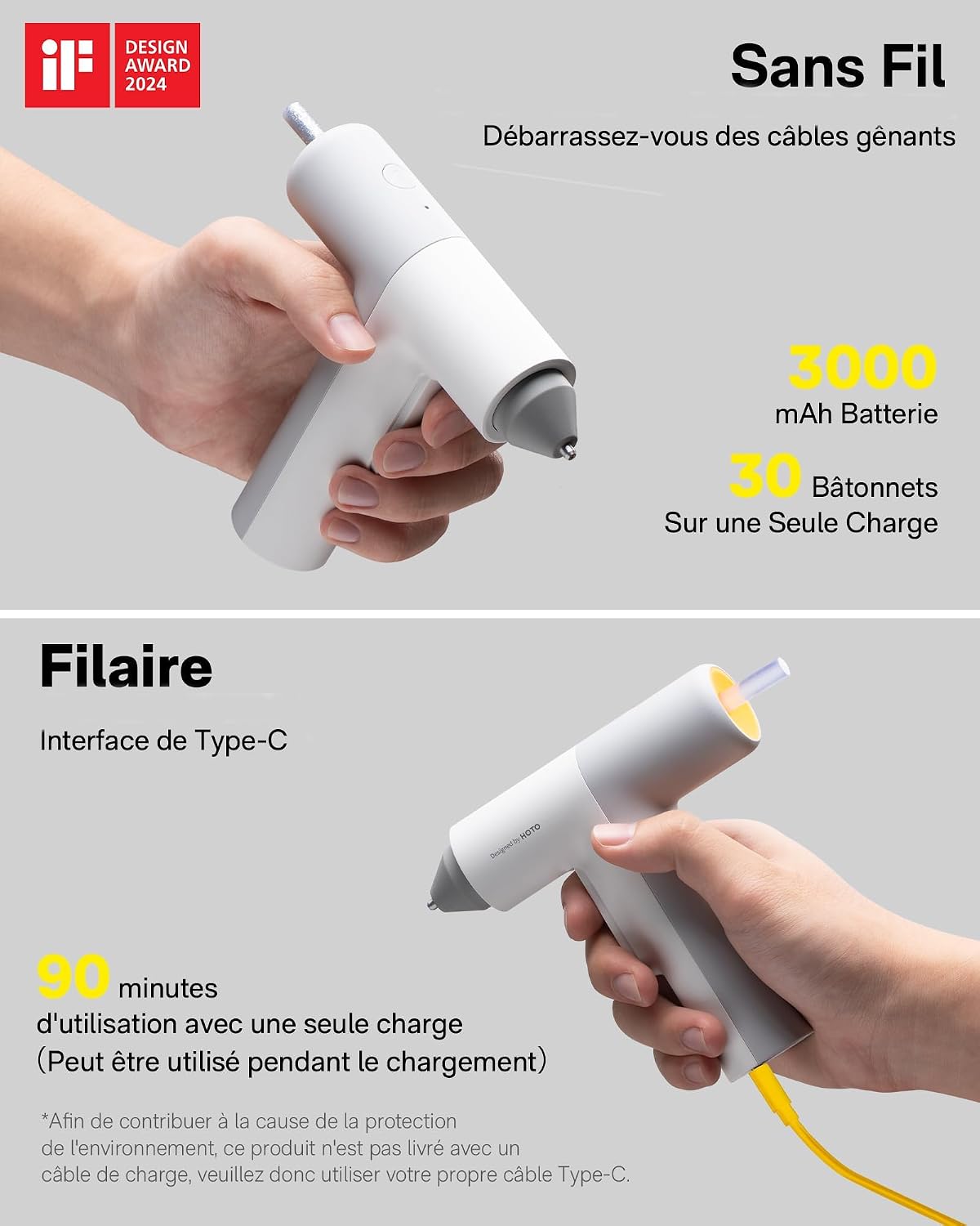 Detalle 2 de HOTO Pistolet à Colle 3000mAh pour DIY