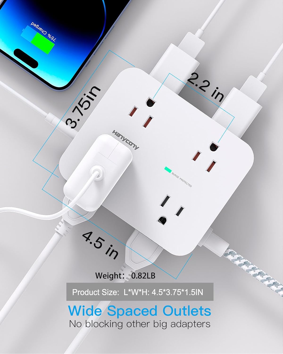 Detalle 2 de HANYCONY Power Strip 5 ft ๐
