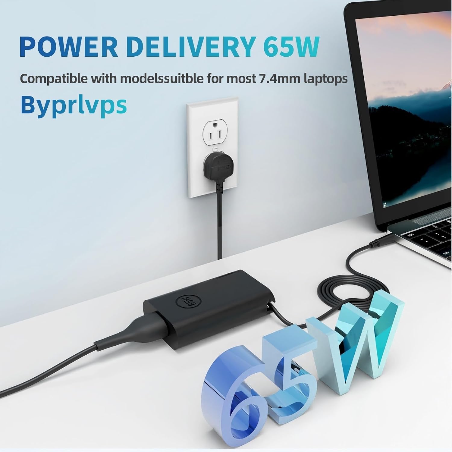 Detalle de Byprlvps 65W 7.4mm x 5.0mm Laptop Charger for Dell Latitude and More