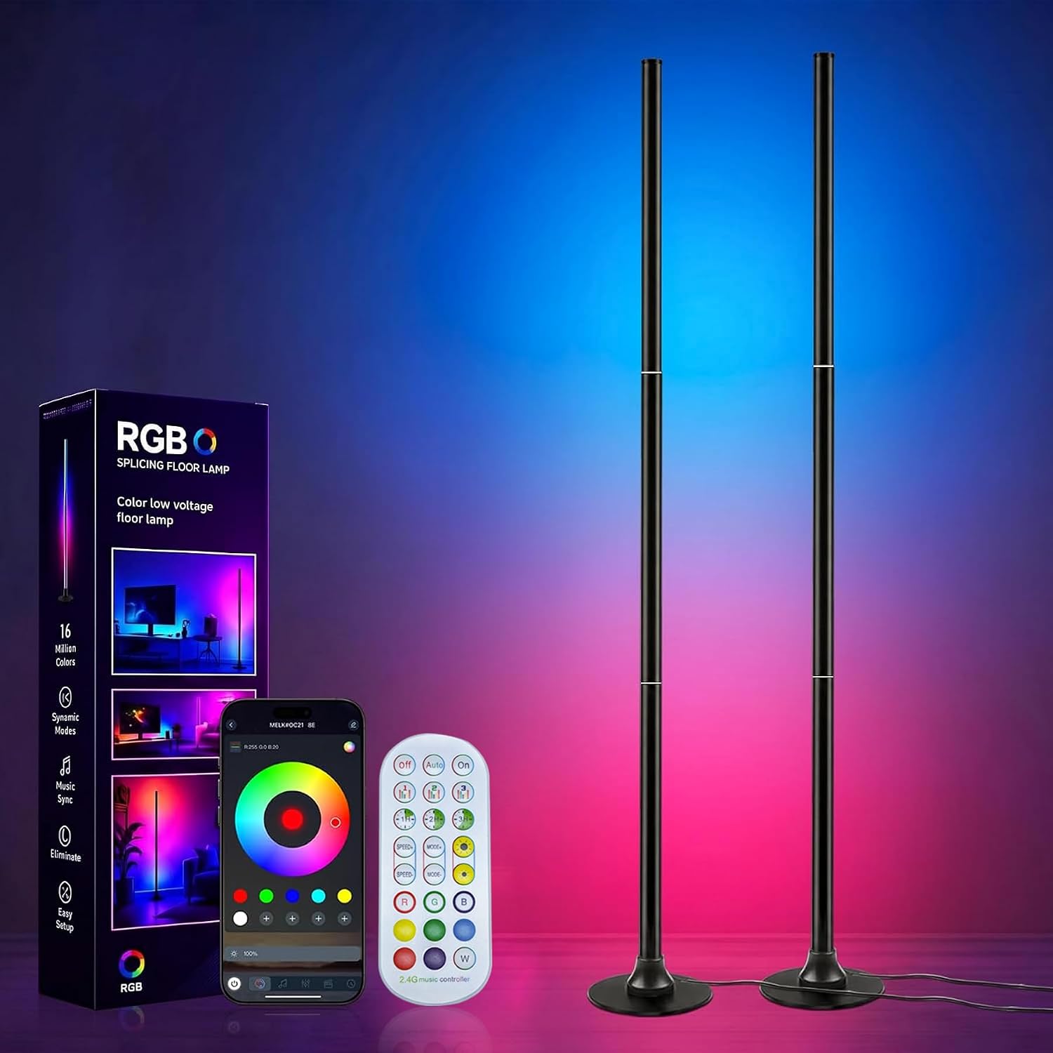 Detalle de sylvwin AG-FLLDD-01 led-hoeklamp, set van 2 met app en muzieksynchronisatie