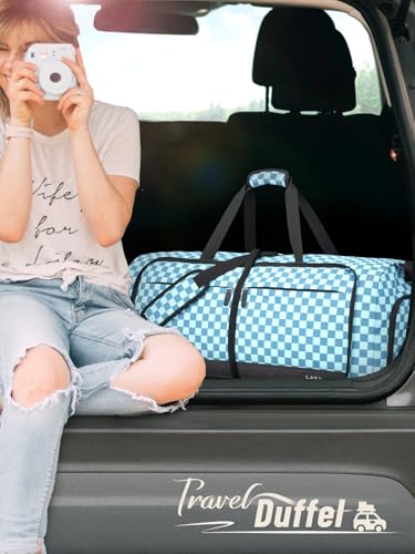 Thumbnail 1 de Lekesky Large Foldable Travel Duffel Bag 80L – Waterproof, with Shoes Compartment and Dry-Wet Pocket (Green Checkerboard)