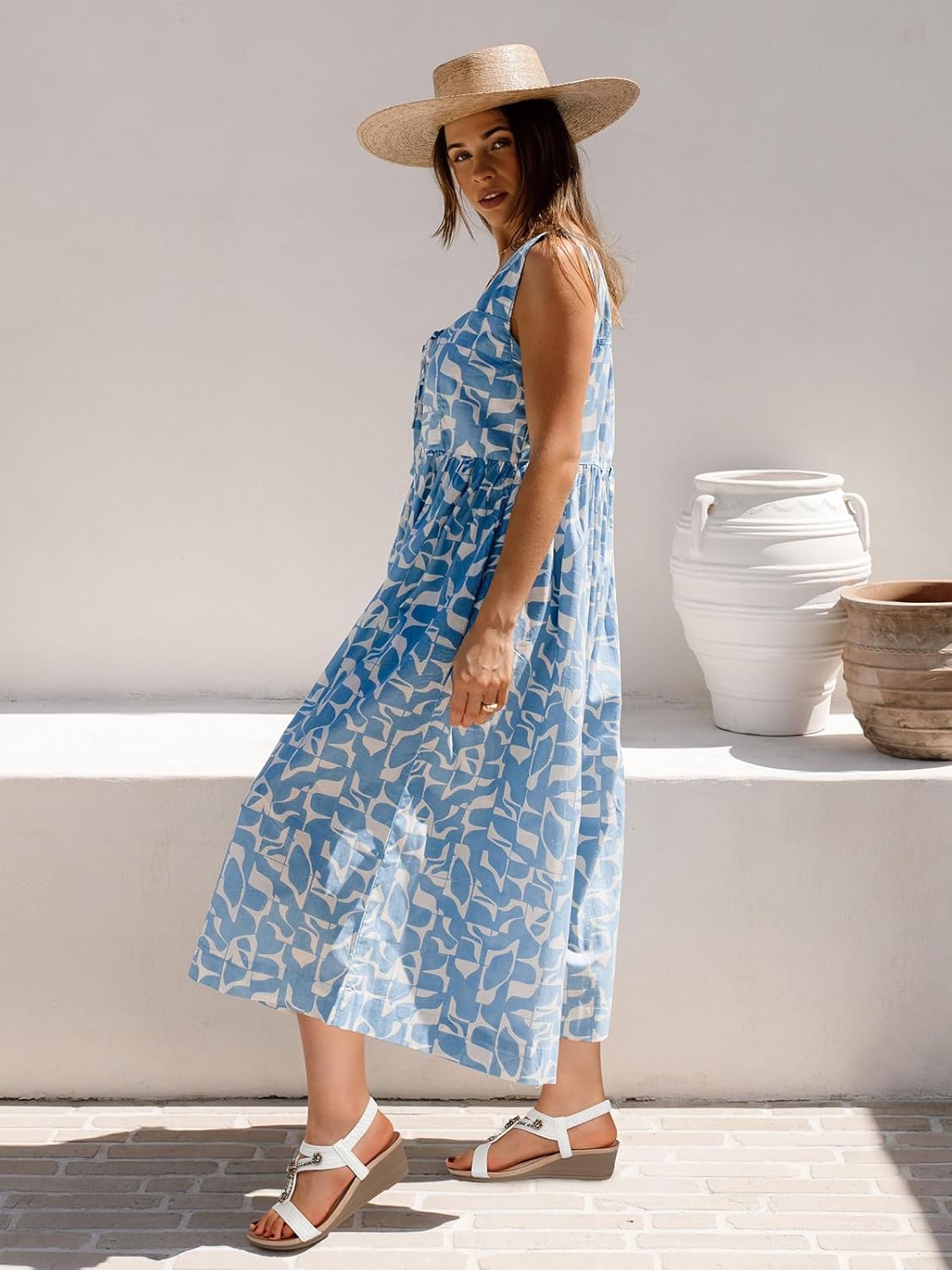 Thumbnail 2 de SHIBEVER Women’s Flower Rhinestone Wedge Sandals with Elastic Ankle Strap (Low Heel)