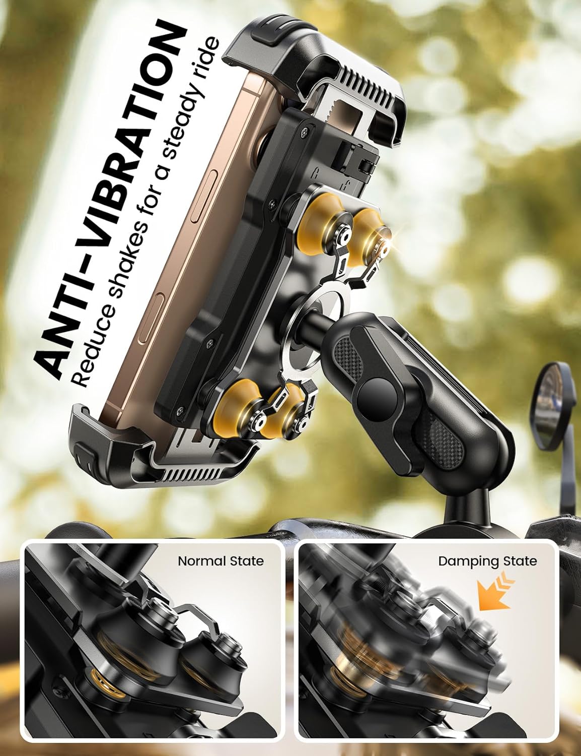 Thumbnail 4 de Lamicall Motorcycle Phone Mount Holder with Metal Extension Arm and Dual Anti-Shake