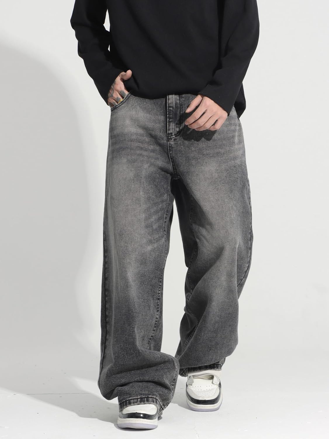 Detalle de Zewool Herren Hip Hop Baggy Jeans – Zerstörte Distressed Denim im Y2K-Style, Weite Beinform