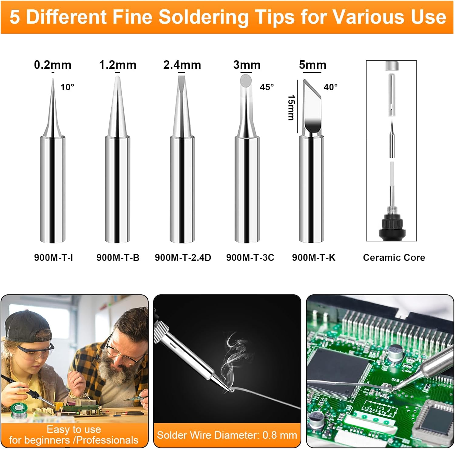 Thumbnail 4 de 80W LCD Adjustable Temperature Soldering Iron Kit (180–520°C) with 5 Tips, 50g Solder Wire & Desoldering Pump