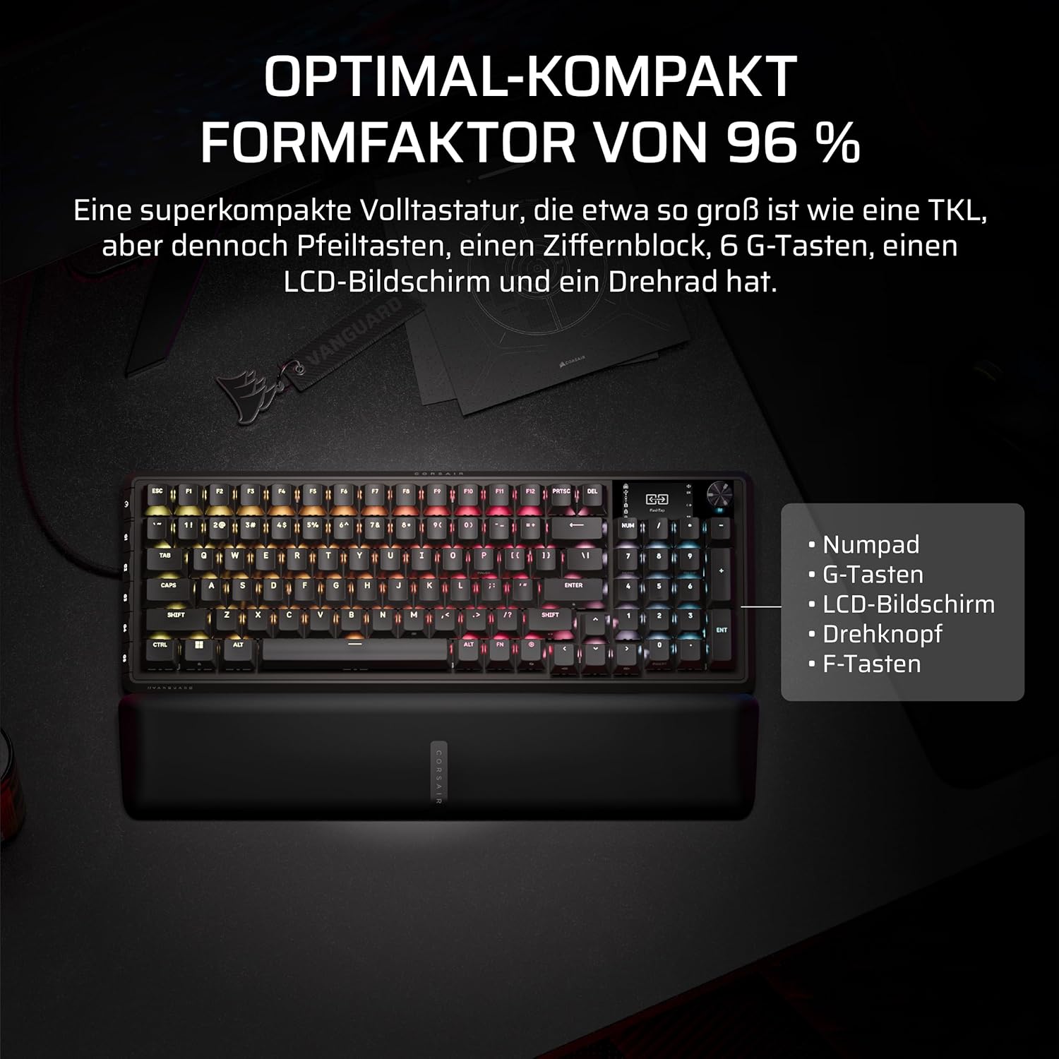 Detalle de Corsair Vanguard PRO 96 – kabelgebundene Hall-Effekt-Gaming-Tastatur (QWERTZ DE) mit MGX Hyperdrive Schalter