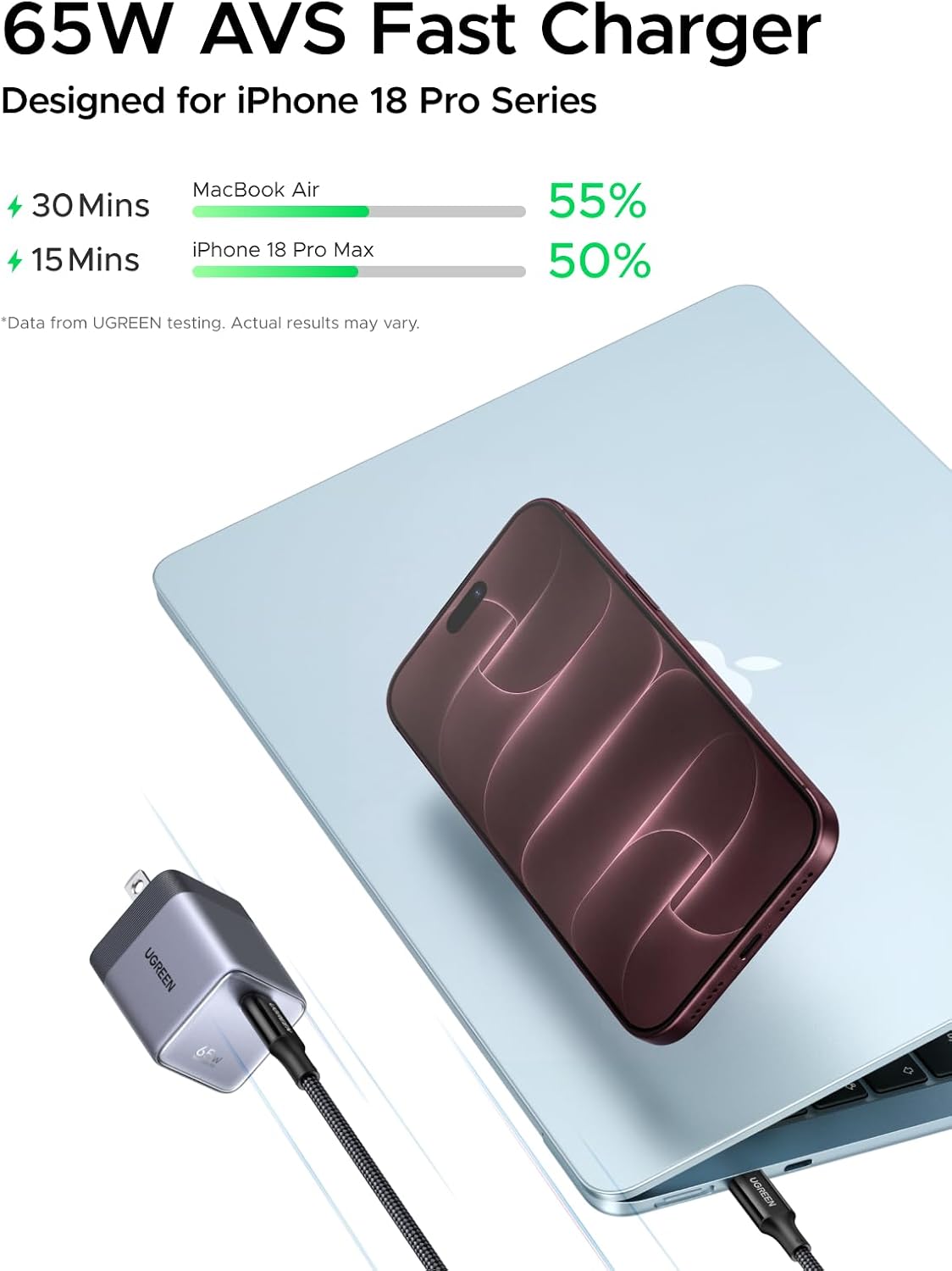 Detalle de UGREEN Nexode Air 65W USB-C Charger: Foldable GaN Brick for MacBook Air and More