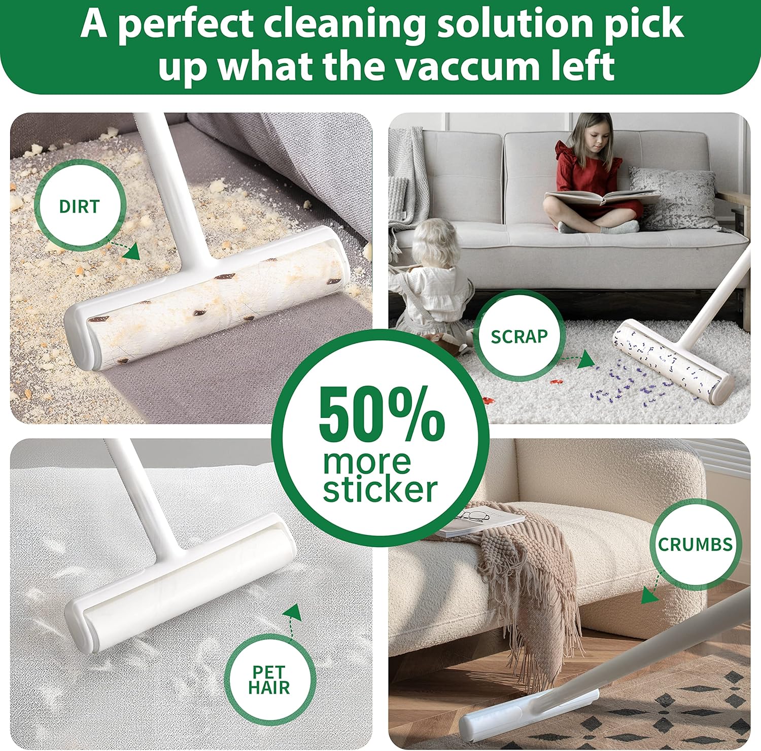 Thumbnail 2 de Foyer Nuage 9.5" Large Lint Roller for Pet Hair with Extendable Handle, Dust-Proof Cover & 5 Refills (300 Sheets)