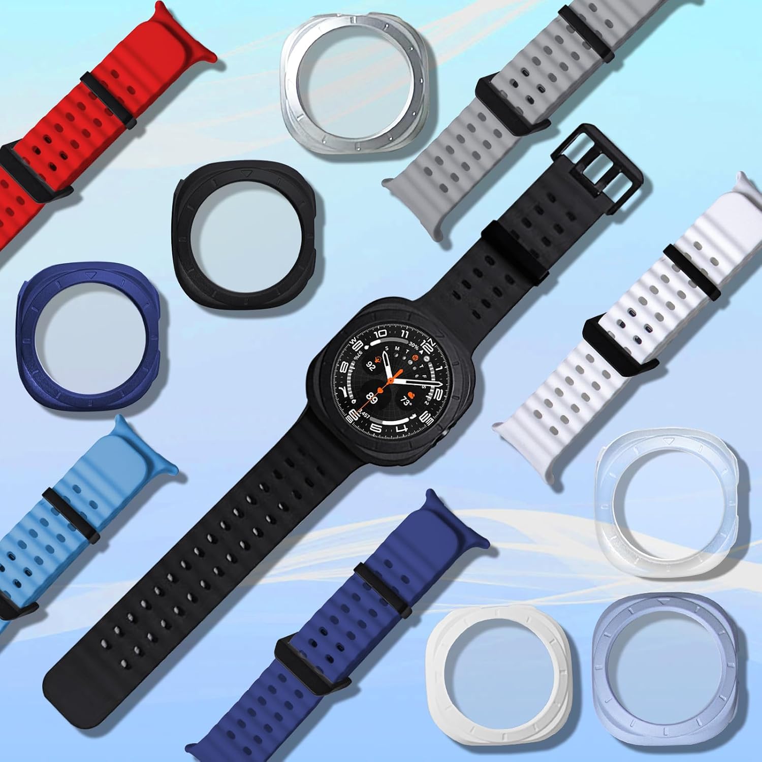 Detalle de 6-Pack Marine Silicone Bands + Protective Cases for Samsung Galaxy Watch Ultra 47mm