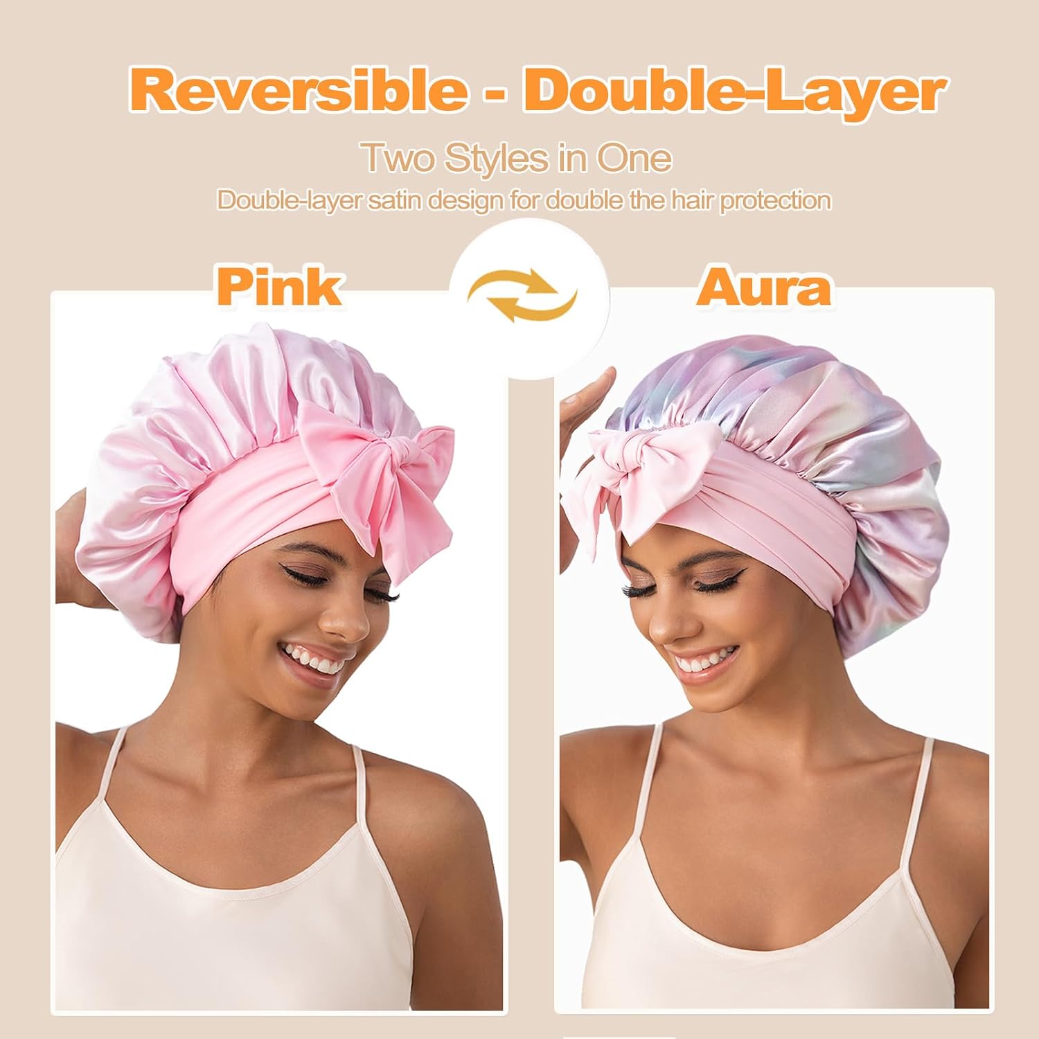 Thumbnail 2 de GDTOGRT Double-Layer Satin Silk Bonnet for Sleeping (Reversible, Tie Band)