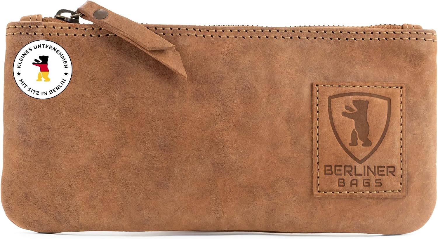 Berliner Bags Vintage Federmäppchen aus Leder mit YKK-Reißverschluss – Braun (20 x 11 x 1 cm)