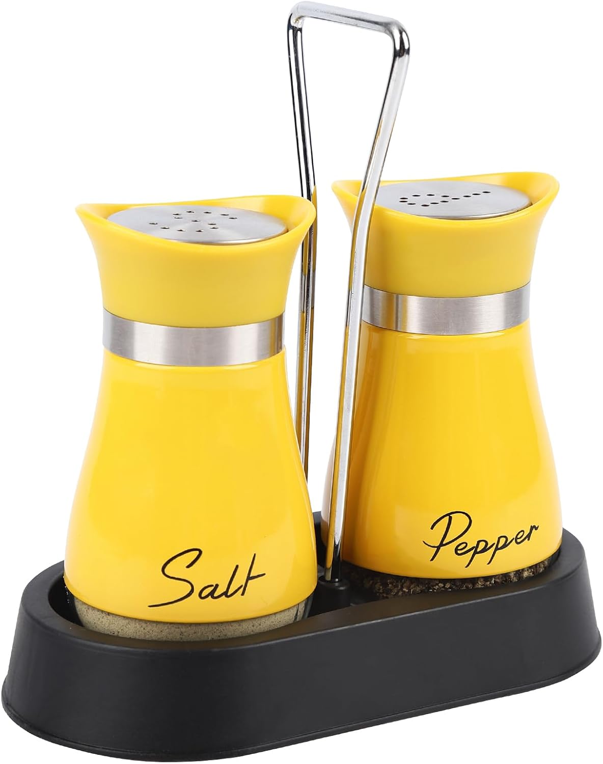 Detalle de Psumuabrre PSU016YE02 zout- en peperstrooierset met glazen flesjes en RVS-houder