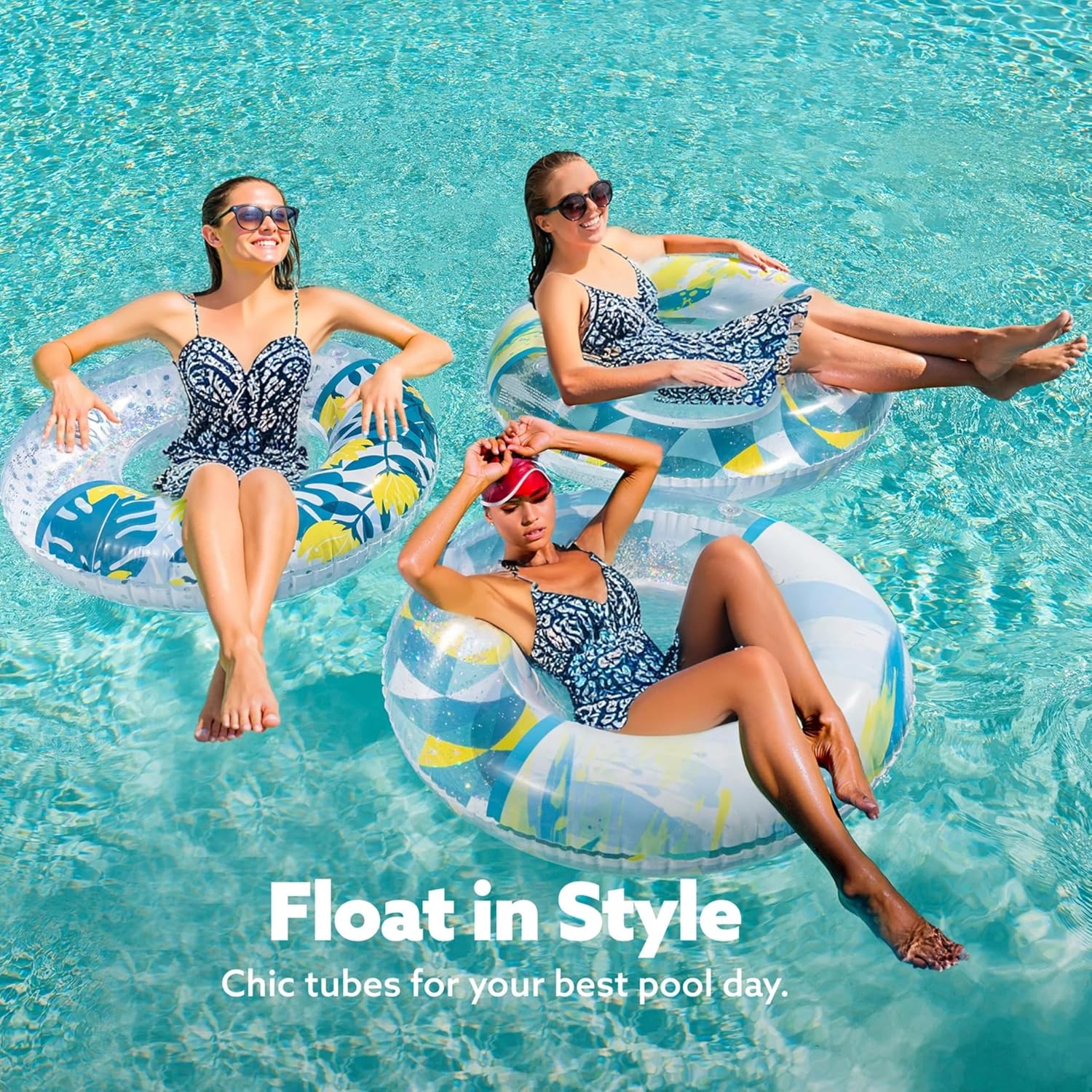 Detalle de JOYIN 82.5 cm Pool Inflatables Swimming Rings (3 Pack) – Glitter Pattern PVC Floats