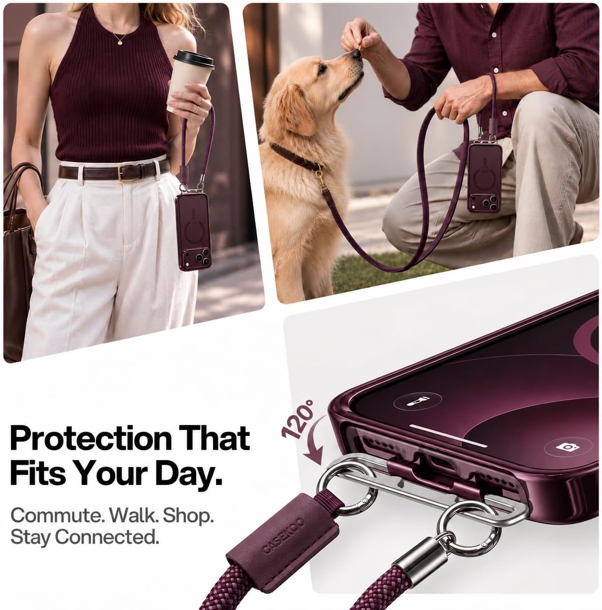 Detalle 2 de CASEKOO LinKOO Magnetic iPhone Case, Burgundy Clear Back with Wrist Strap