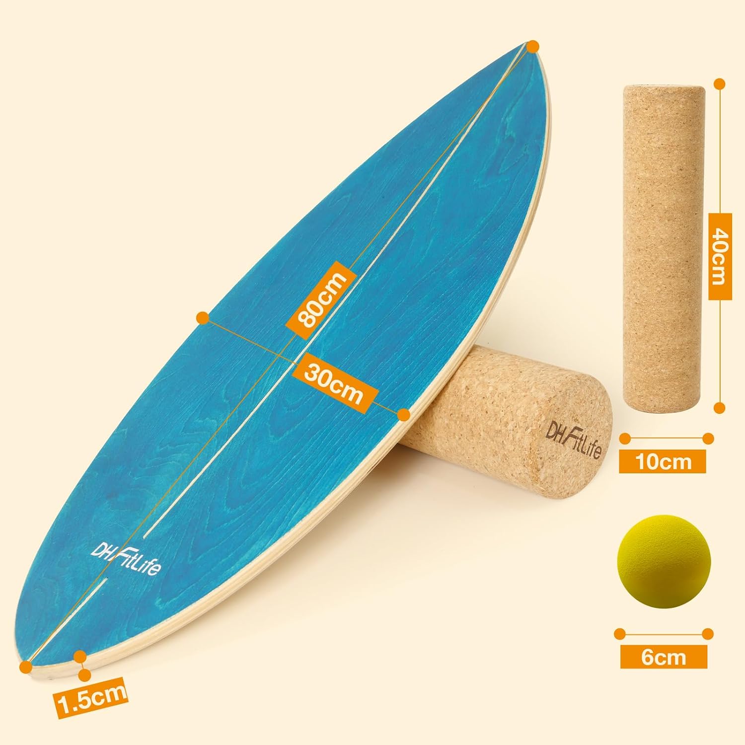 Detalle 2 de DH FitLife Surfbrett Kit – Balance Board aus Echtholz (Indoor Surfboard) mit Rocker Shape