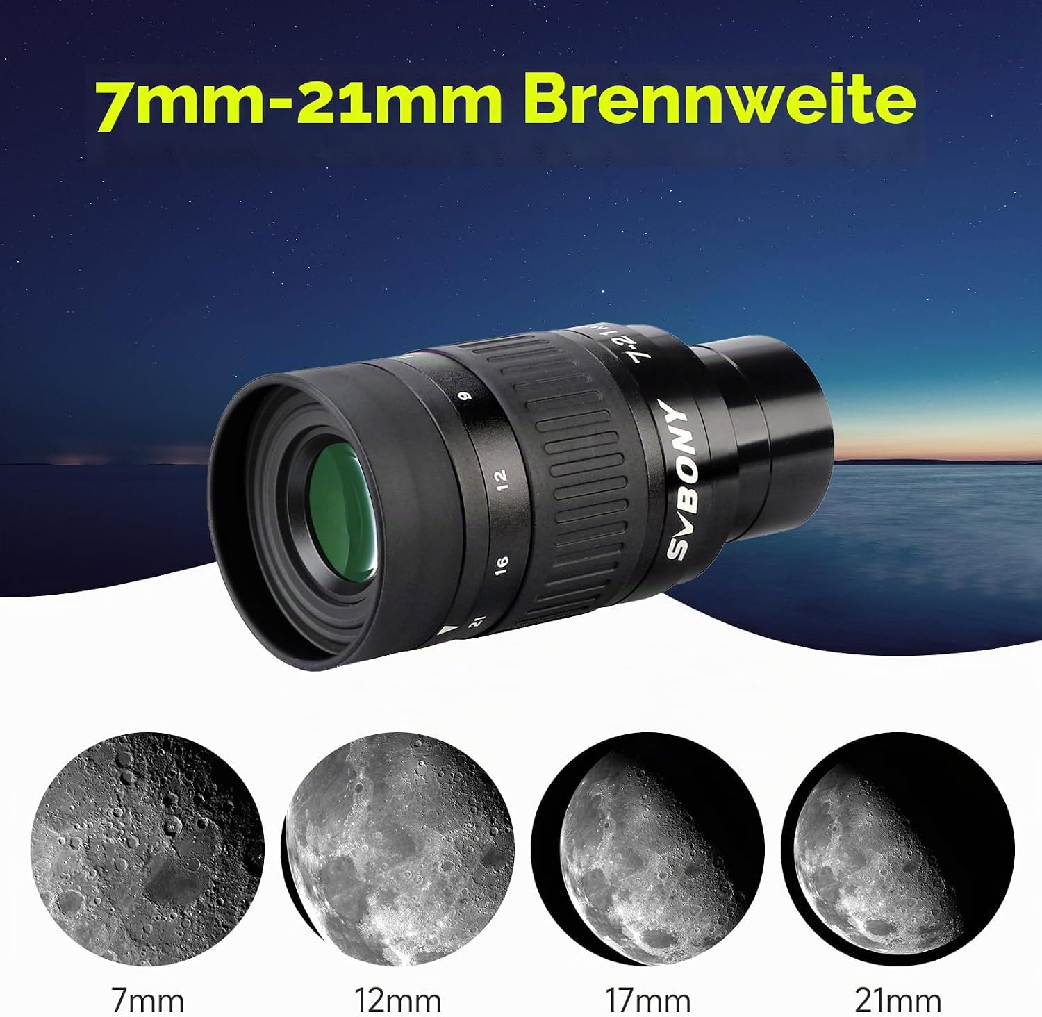 Thumbnail 2 de Svbony SV135 Zoom-Okular 7–21 mm, 1,25 Zoll – FMC-Grüner Film, Planetenbeobachtung