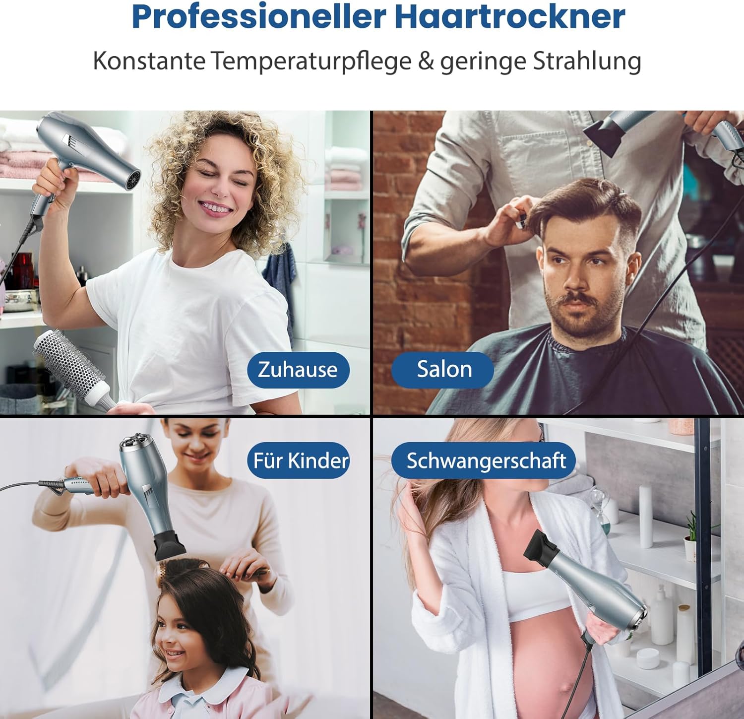 Thumbnail 5 de Profi Föhn Ionen Fön Haartrockner mit Diffusor & Stylingdüsen – 3 Heiz- und 2 Geschwindigkeitsstufen (blau)