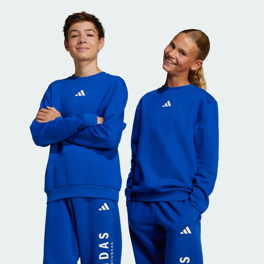 Detalle de Sudadera All SZN Graphic cuello redondo para adolescentes de Adidas – color Azul
