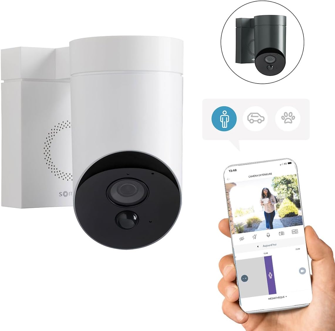 Thumbnail 1 de Somfy Outdoor Camera 2 Blanche (1875325) : caméra extérieure Full HD avec détection intelligente et sirène 110 dB