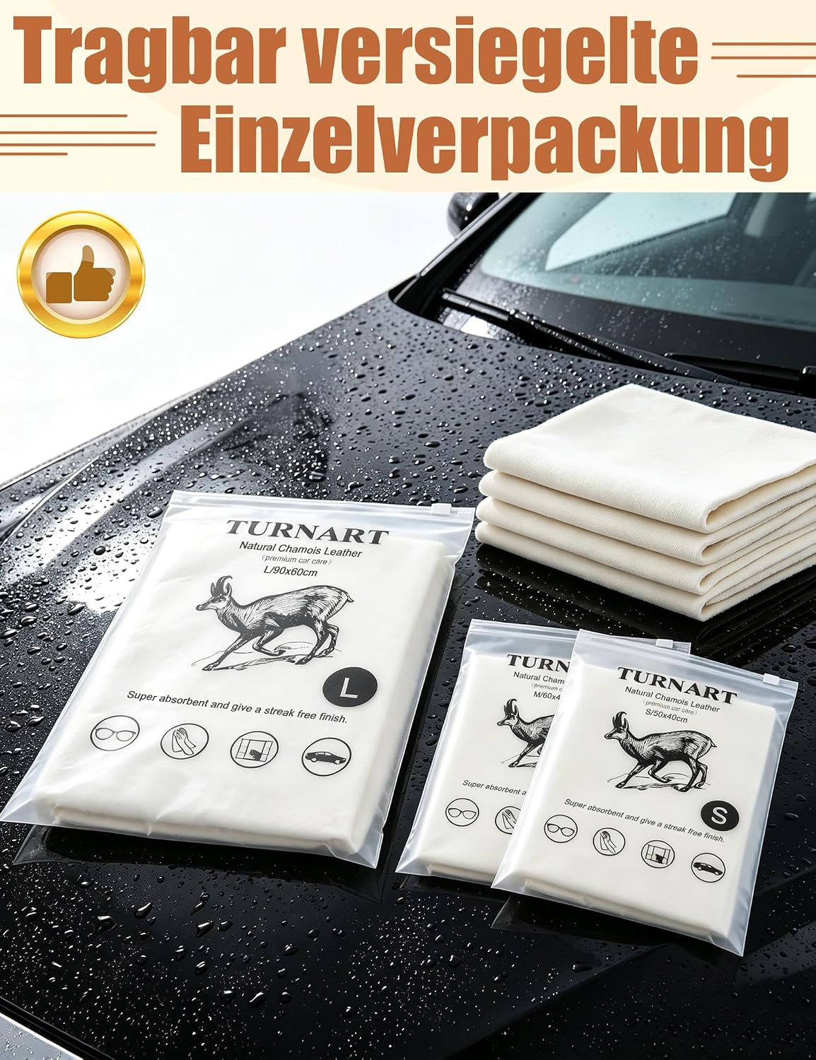 Thumbnail 6 de Turnart Auto Reinigungstuch aus echtem Leder – Fensterleder- und Autoleder-Tücher (S/50×40cm)